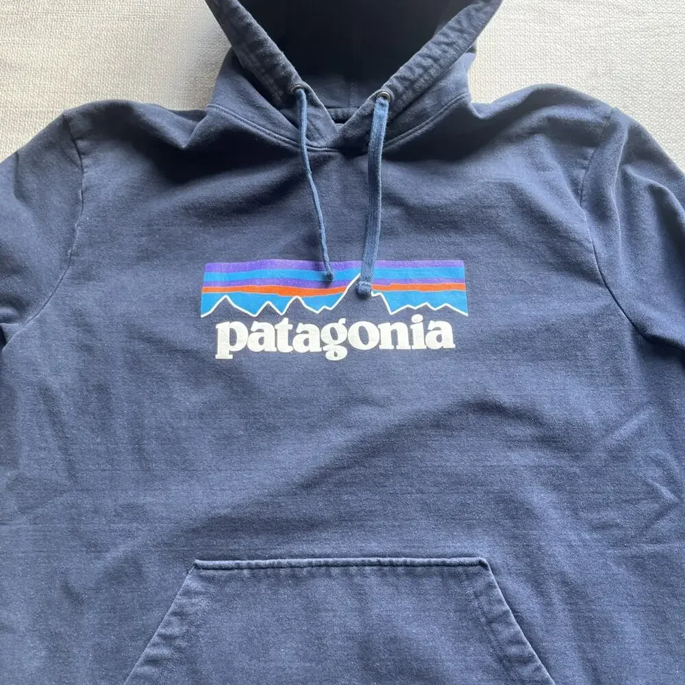 Patagonia Hoodie Women’s Large Pullover Navy Blue P-6 Logo Uprisal Sweatshirt - Picture 2 of 7